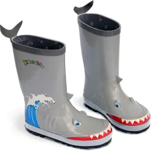 Shark Natural Rubber Grey Rain Boots w/Fun Shark Tail Pull On Heel Tab