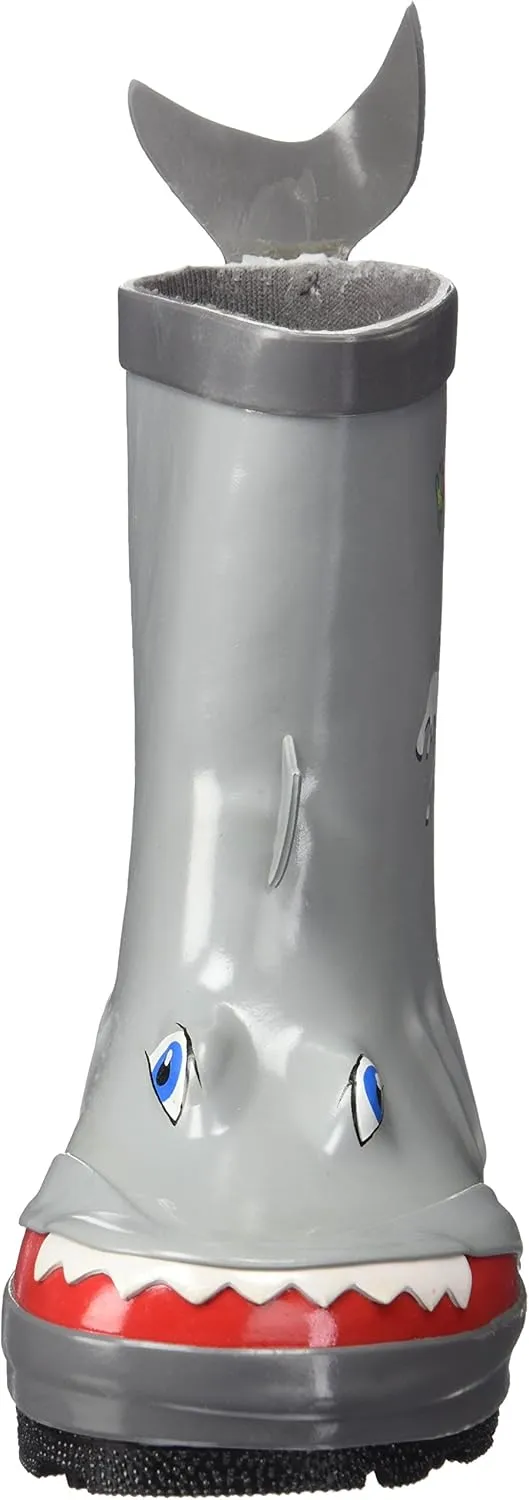 Shark Natural Rubber Grey Rain Boots w/Fun Shark Tail Pull On Heel Tab