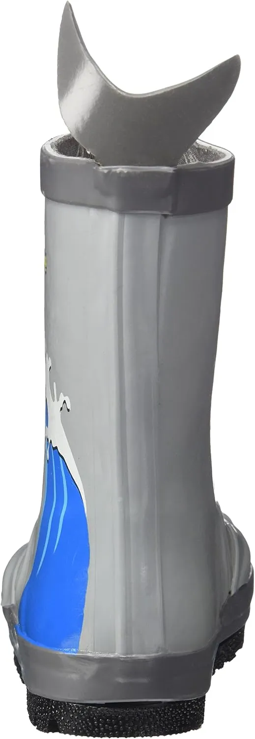 Shark Natural Rubber Grey Rain Boots w/Fun Shark Tail Pull On Heel Tab
