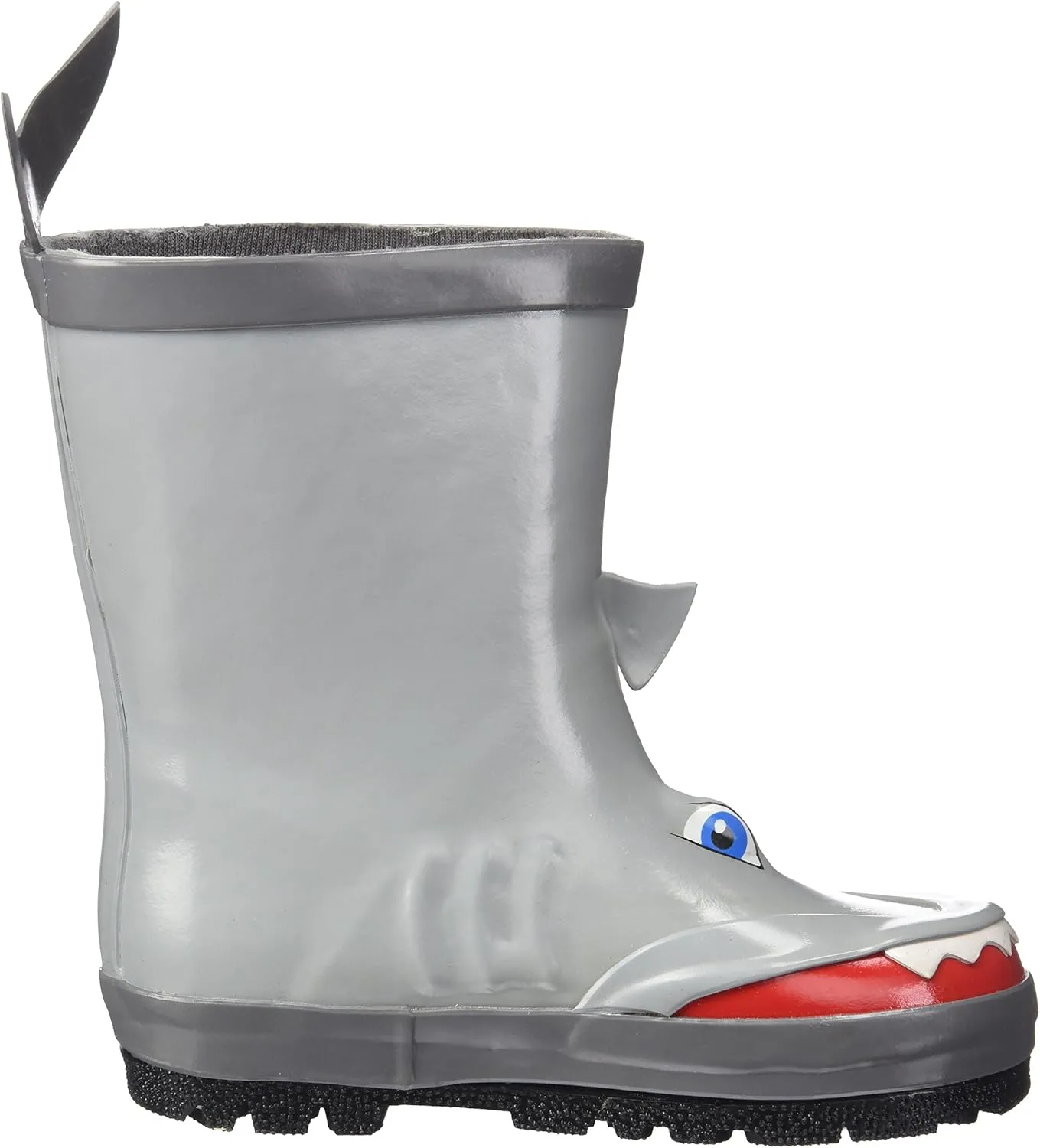 Shark Natural Rubber Grey Rain Boots w/Fun Shark Tail Pull On Heel Tab