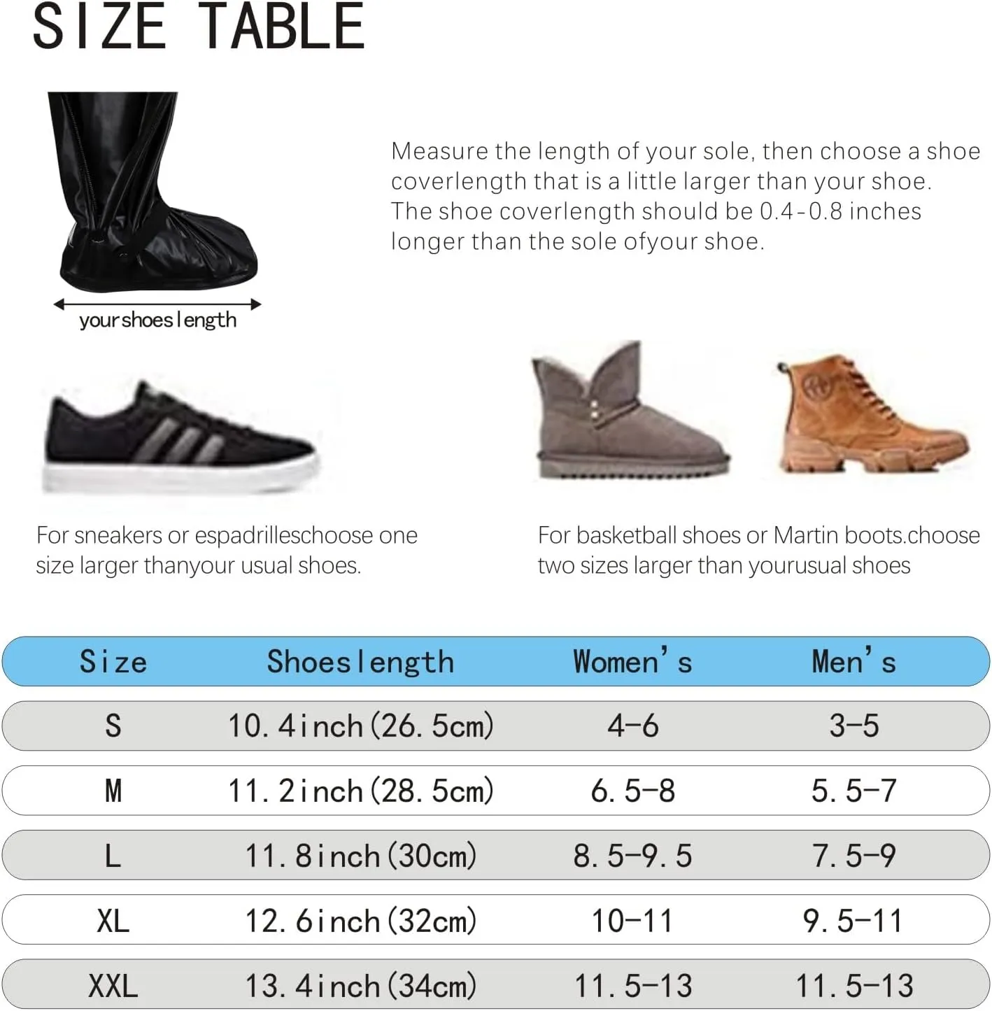 Shoe Covers with Zipper Long pattern Waterproof Shoe Covers Reusable Cycling Galoshes for Rainy and Snowy Outdoors Garden etc, Rain Boots for Men Women Kid(Black, XX-Large)
