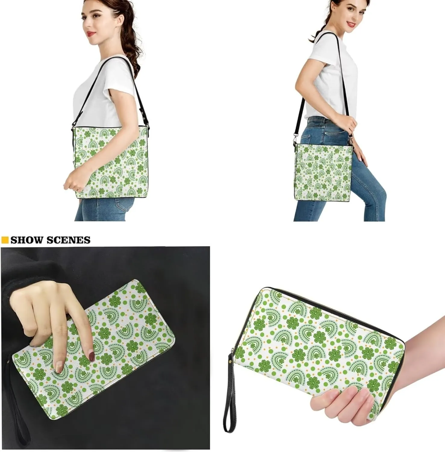 Shoulder Bags Set 2 Piece Saddle Bags Satchel Bags for Women Large Capacity with Zipper Wristlet Purses for Women