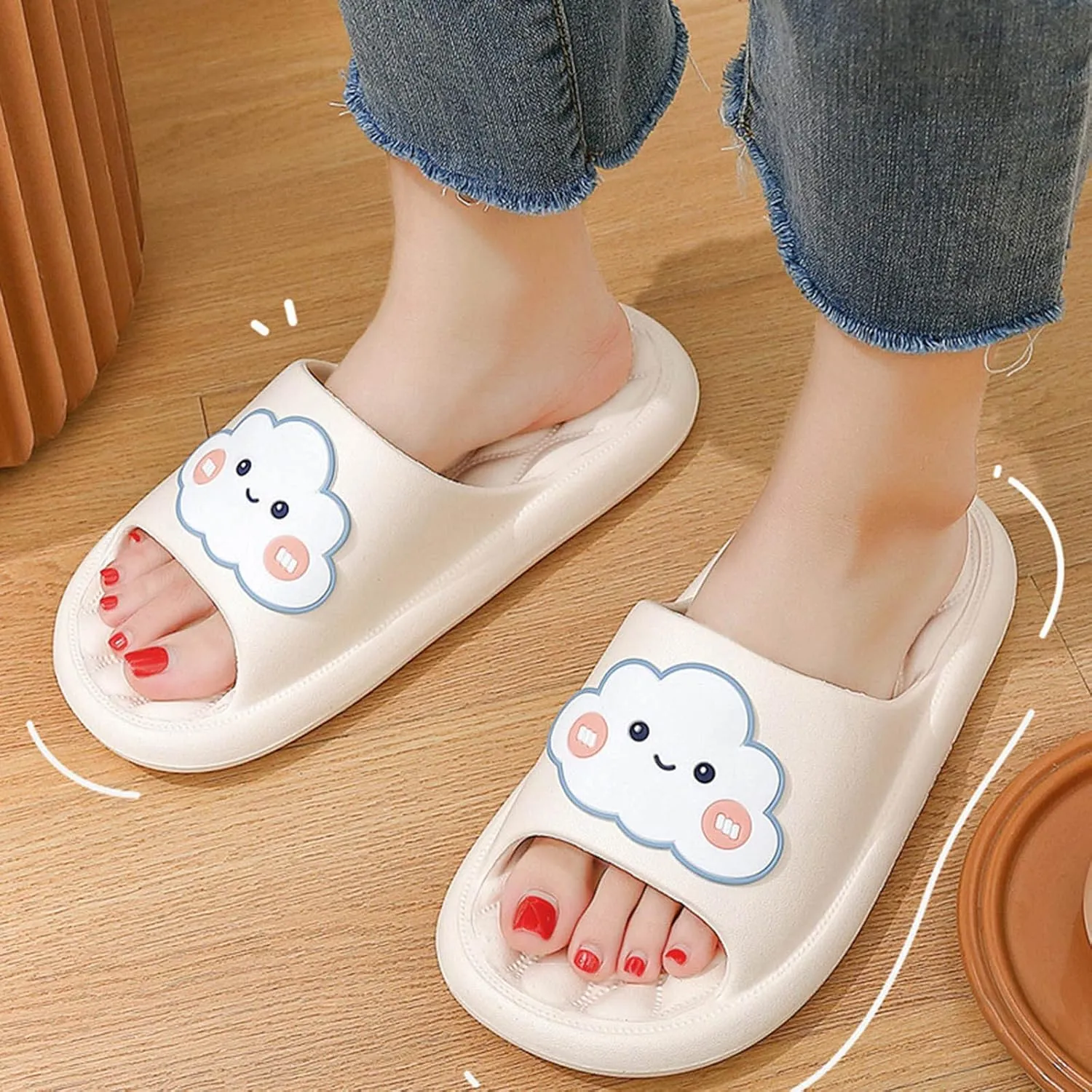 Shower Slides for Women Open Toe Shower Shoes Bathroom Sandals Arch Support Sandals Women's Flat Slippers