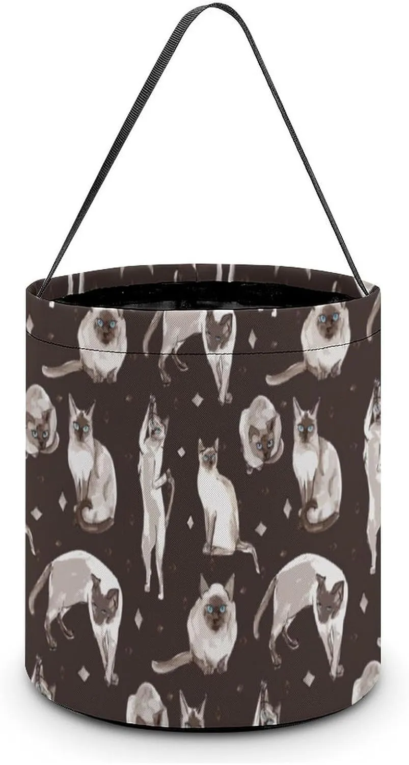 Siamese Cat Funny Easter Egg Bags Trick-o-r-Treat Tote Bag Reusable Bucket Storage Basket Handbag Party Novelty