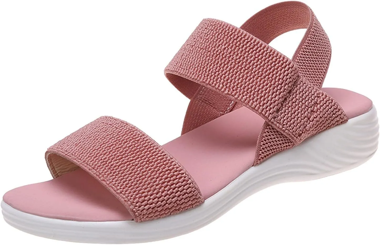 Slide Sandals for Women Elastic Ankle Strap Open Toe Flats Lightweight Cushion Slip On Sandals Low Arch Support Summer Shoes