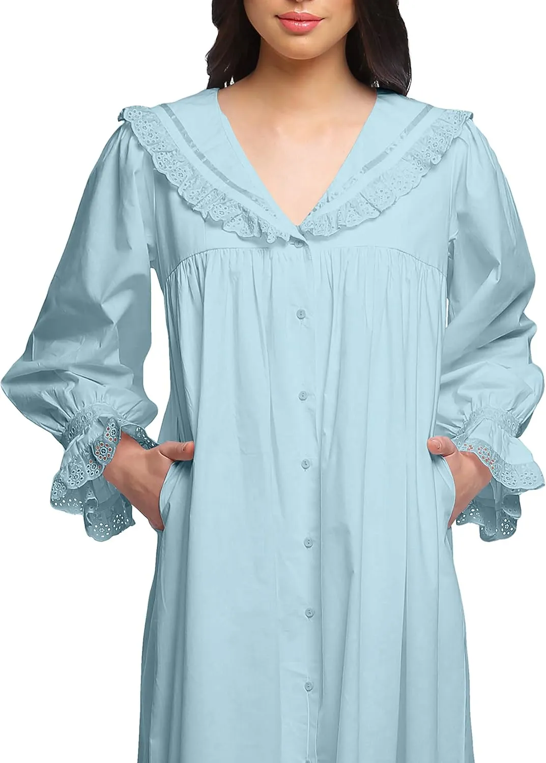 Solid Nightdress for Ladies Cotton Ruffled Border Nursing Nightwear