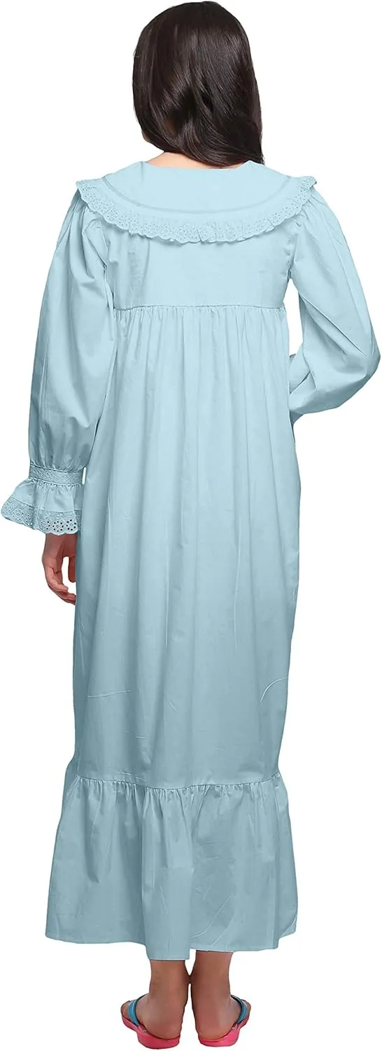 Solid Nightdress for Ladies Cotton Ruffled Border Nursing Nightwear