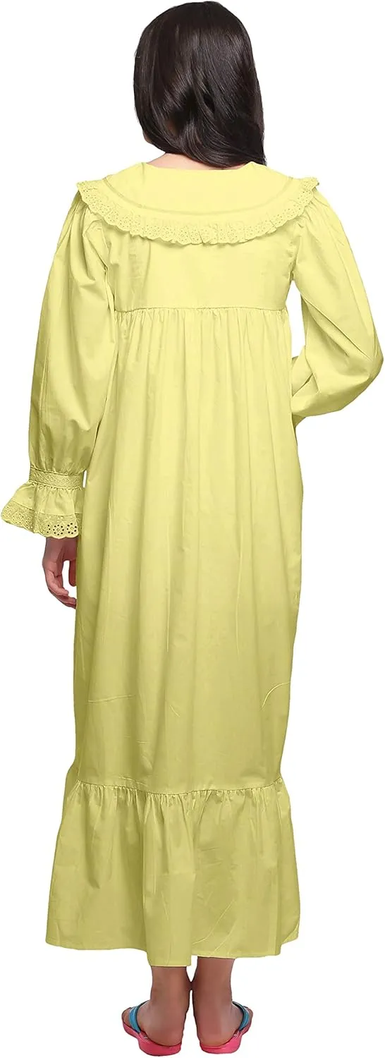 Solid Nightdress for Ladies Cotton Ruffled Border Nursing Nightwear