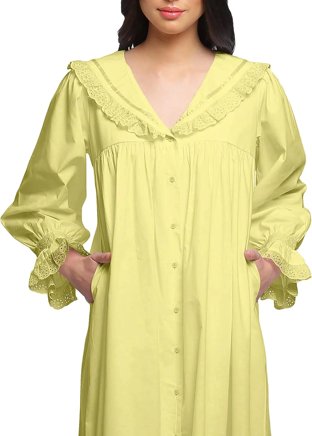 Solid Nightdress for Ladies Cotton Ruffled Border Nursing Nightwear