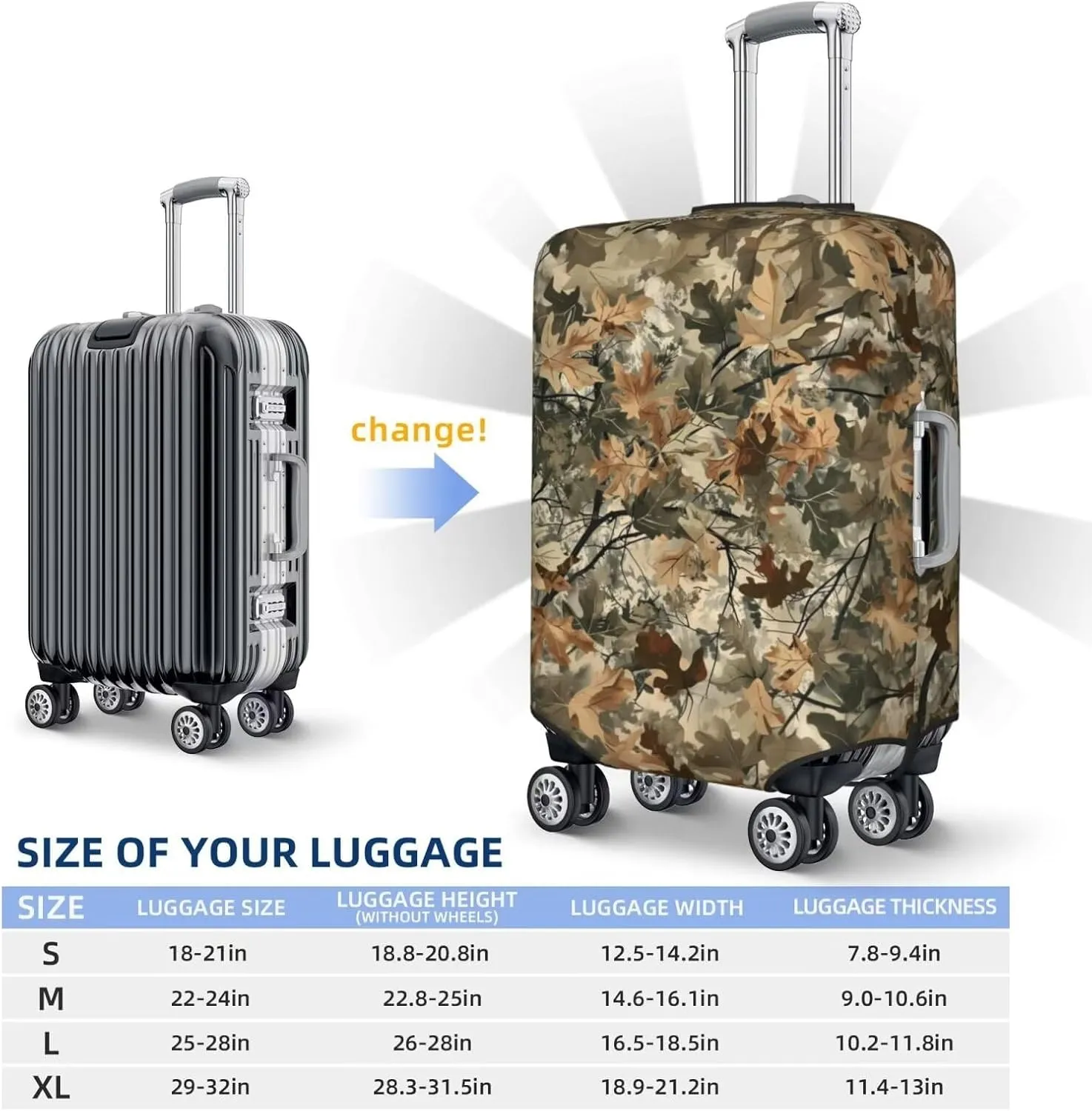 Spandex Travel Suitcase Cover Brown Camo Camouflage Baggage Protective Cover 18-32 Inch, Hunting Hunter Leaf Stratch Resistance Baggage Covers Suitcase Protector