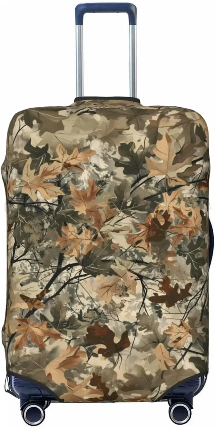 Spandex Travel Suitcase Cover Brown Camo Camouflage Baggage Protective Cover 18-32 Inch, Hunting Hunter Leaf Stratch Resistance Baggage Covers Suitcase Protector