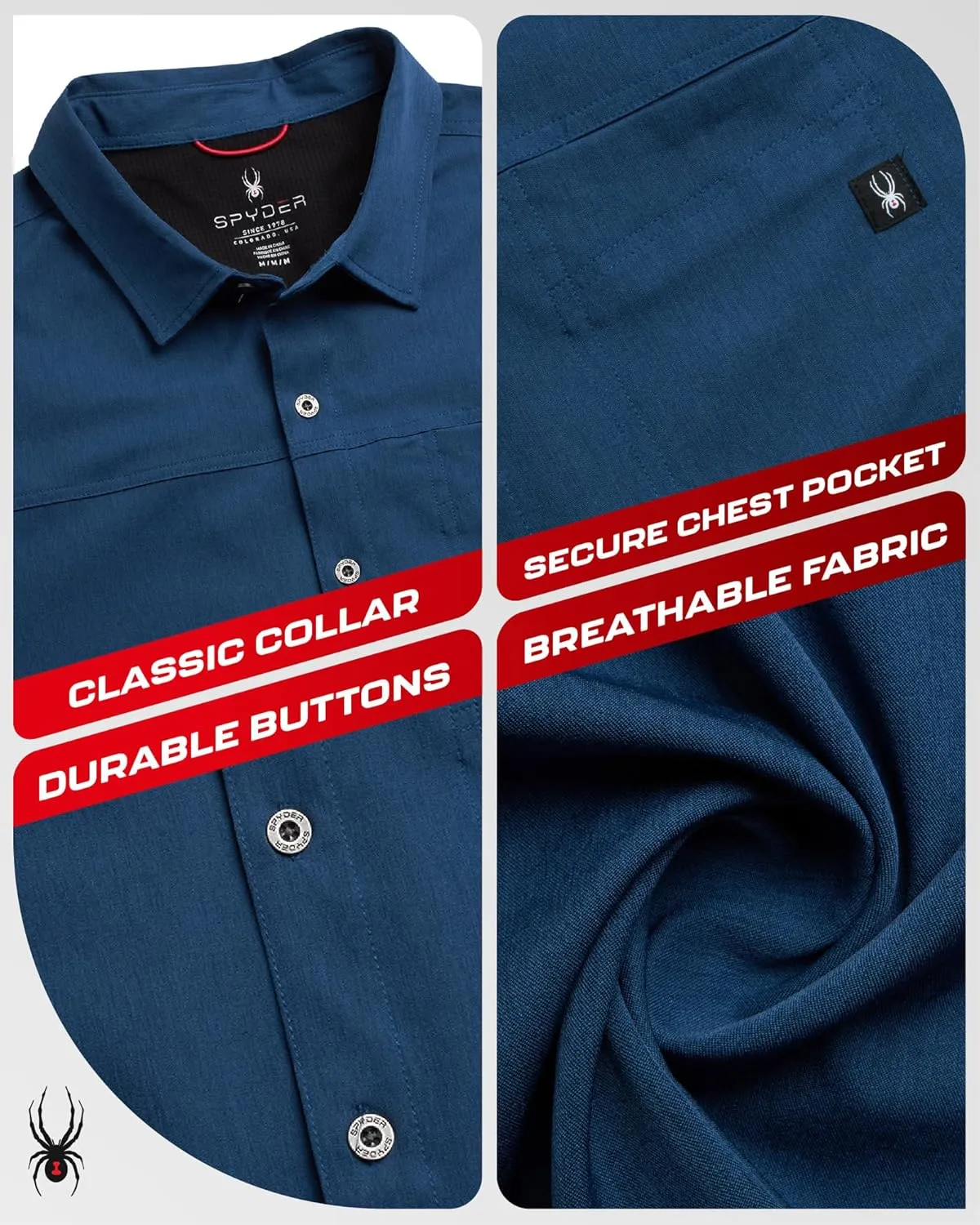 Spyder Mens Short Sleeve Button Down Shirts - Casual Collared Wrinkle Free Dress Shirts for Men - Travel, Office & Daily Wear