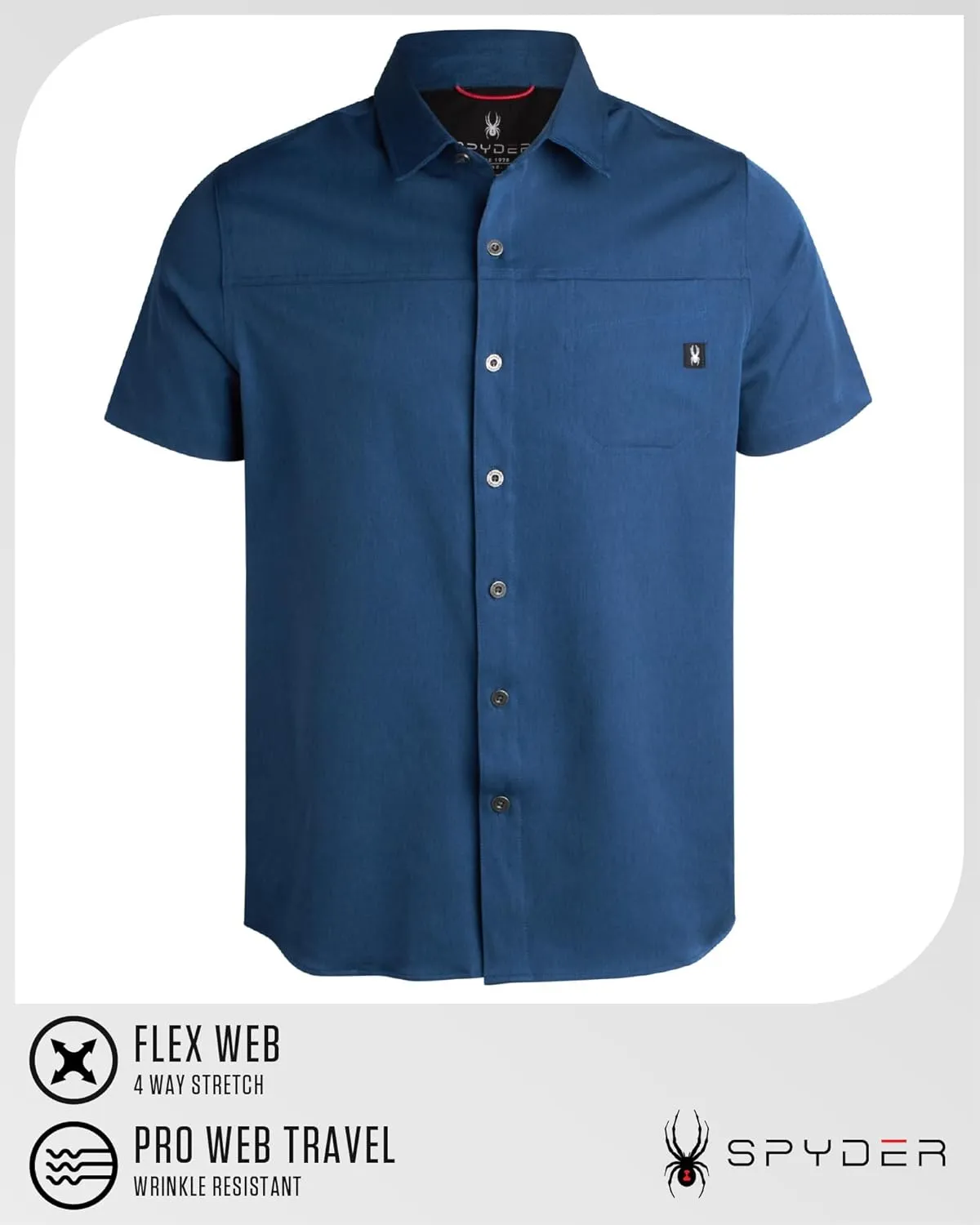 Spyder Mens Short Sleeve Button Down Shirts - Casual Collared Wrinkle Free Dress Shirts for Men - Travel, Office & Daily Wear