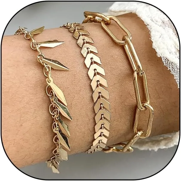 Stackable Gold Tassel Chain Bracelets Set for Women Dainty Layered Paperclip Link Bangles Trendy Adjustable Chunky fringe Bracelets Jewelry Gifts