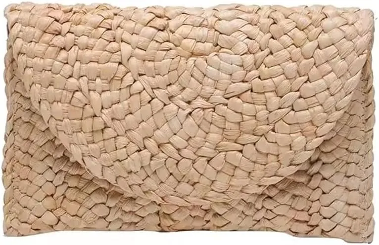 Straw Clutch Handbag Handmade Bag Seaside Holiday Beach Bag Retro Clutch Woven Bag for Summer Beach(Brown)