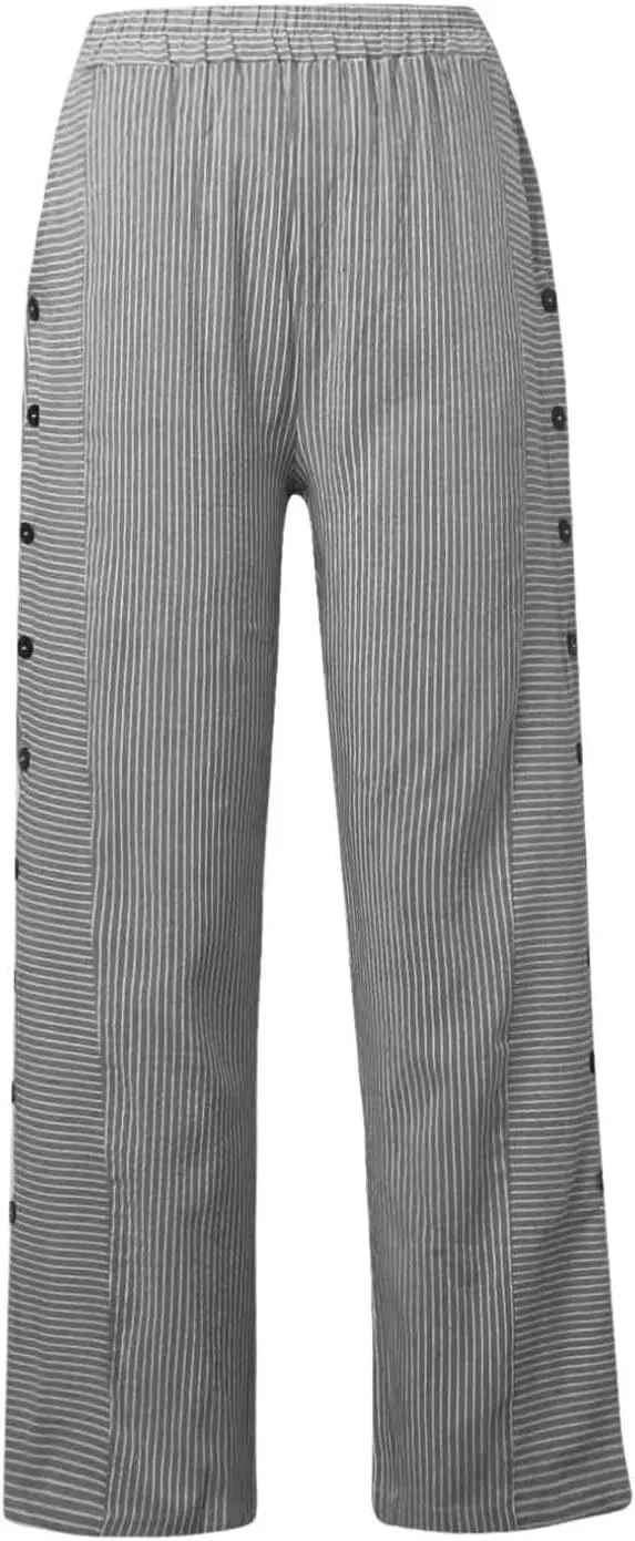 Striped Pants Women Casual Summer Wide Leg Capris Pant Loose Drawstring Elastic Waist Cropped Trousers with Pockets