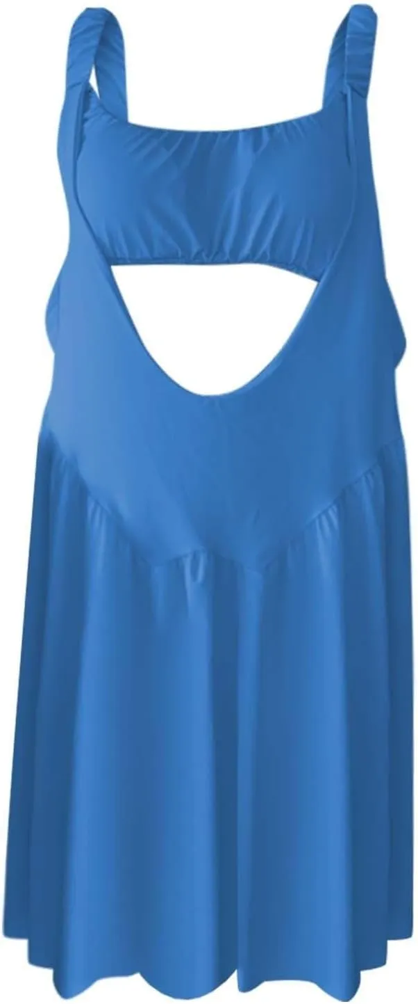 Summer Dress for Women Trendy,Smocked Cut Out Casual Flowy Tennis Dress Sexy Sleeveless Off Shoulder Mini Sundress