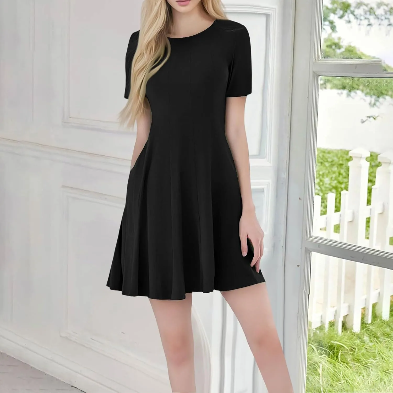 Summer Dresses for Women 2025 Crewneck Short Sleeve Mini Dress Casual T Shirt Flowy Swing Beach Vacation Dresses