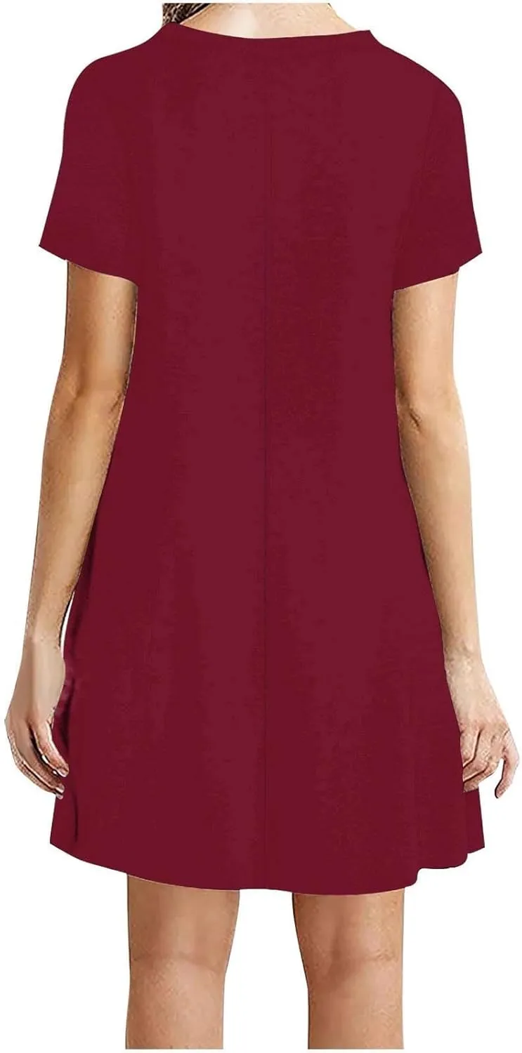 Summer Dresses for Women 2025,Women's Beach Casual Loose Tshirt Dresses Solid Color Short Sleeve Round Neck Sundress
