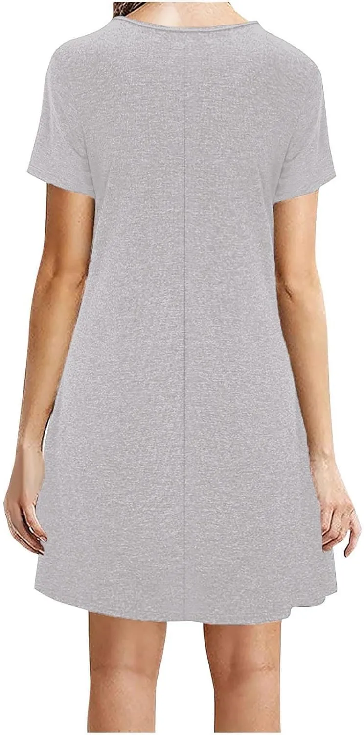 Summer Dresses for Women 2025,Women's Beach Casual Loose Tshirt Dresses Solid Color Short Sleeve Round Neck Sundress