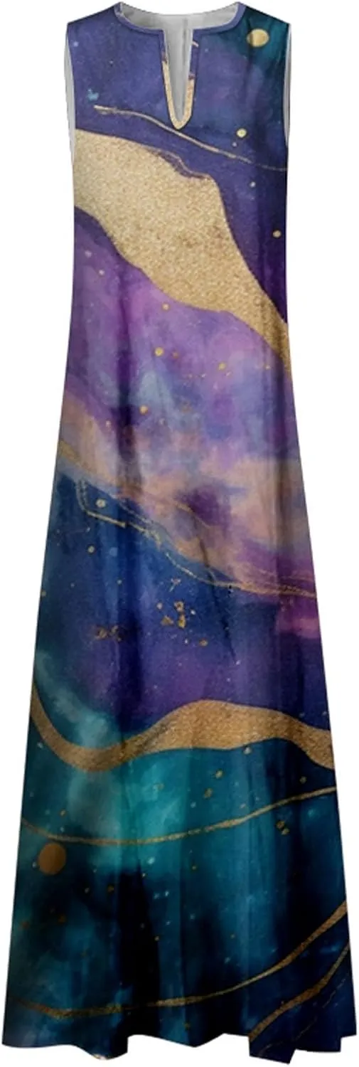 Summer Dresses for Women 2025,Women's Casual Beach Sundresses V-Neck Sleeveless Dresses Maxi Floral Printed Tank Dress