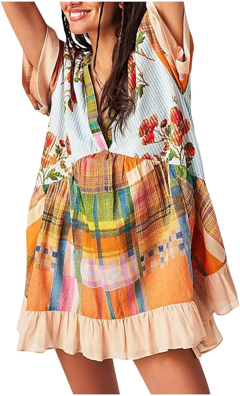 Summer Dresses for Women Hot Short Mini Dress Babydoll Dress Boho Floral Flowy Y2k Mini Sundresses 2025