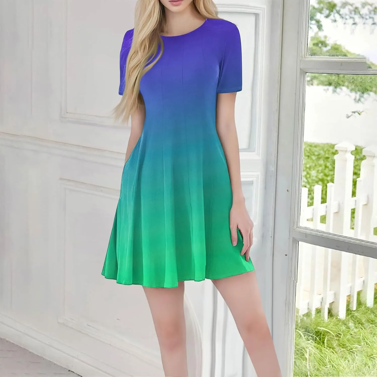 Summer Dresses with Pockets, Mini Dress Short Sleeve Peplum Round Neck T Shirt Dresses for Women 2025 Elegant Dress