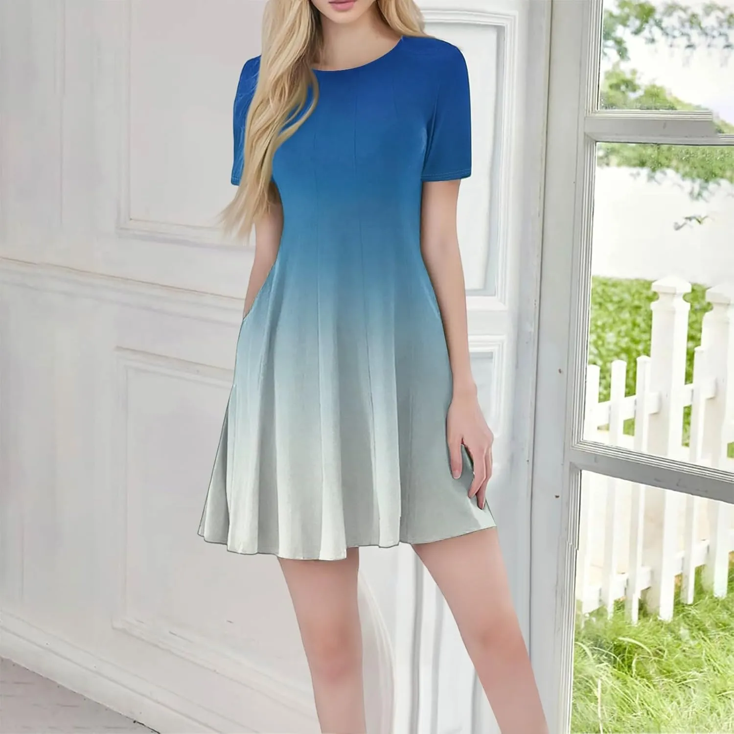 Summer Dresses with Pockets, Mini Dress Short Sleeve Peplum Round Neck T Shirt Dresses for Women 2025 Elegant Dress