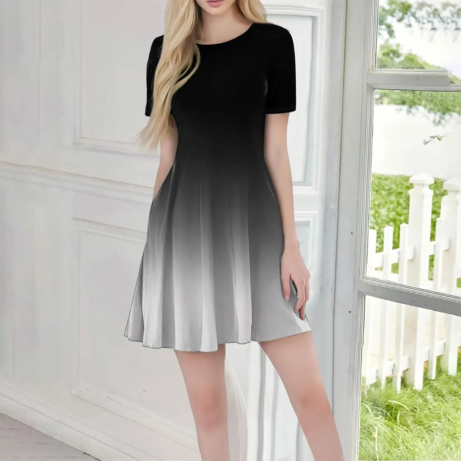 Summer Dresses with Pockets, Mini Dress Short Sleeve Peplum Round Neck T Shirt Dresses for Women 2025 Elegant Dress