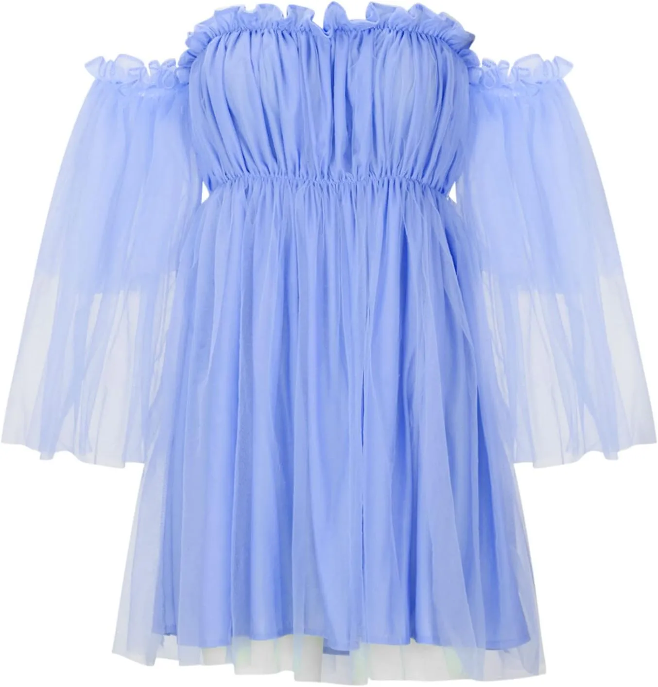 Summer Off The Shoulder Ruffle Mini Dresses for Women Puff Sleeve Backless Swing A-Line Dress Cute Tulle Tutu Dress