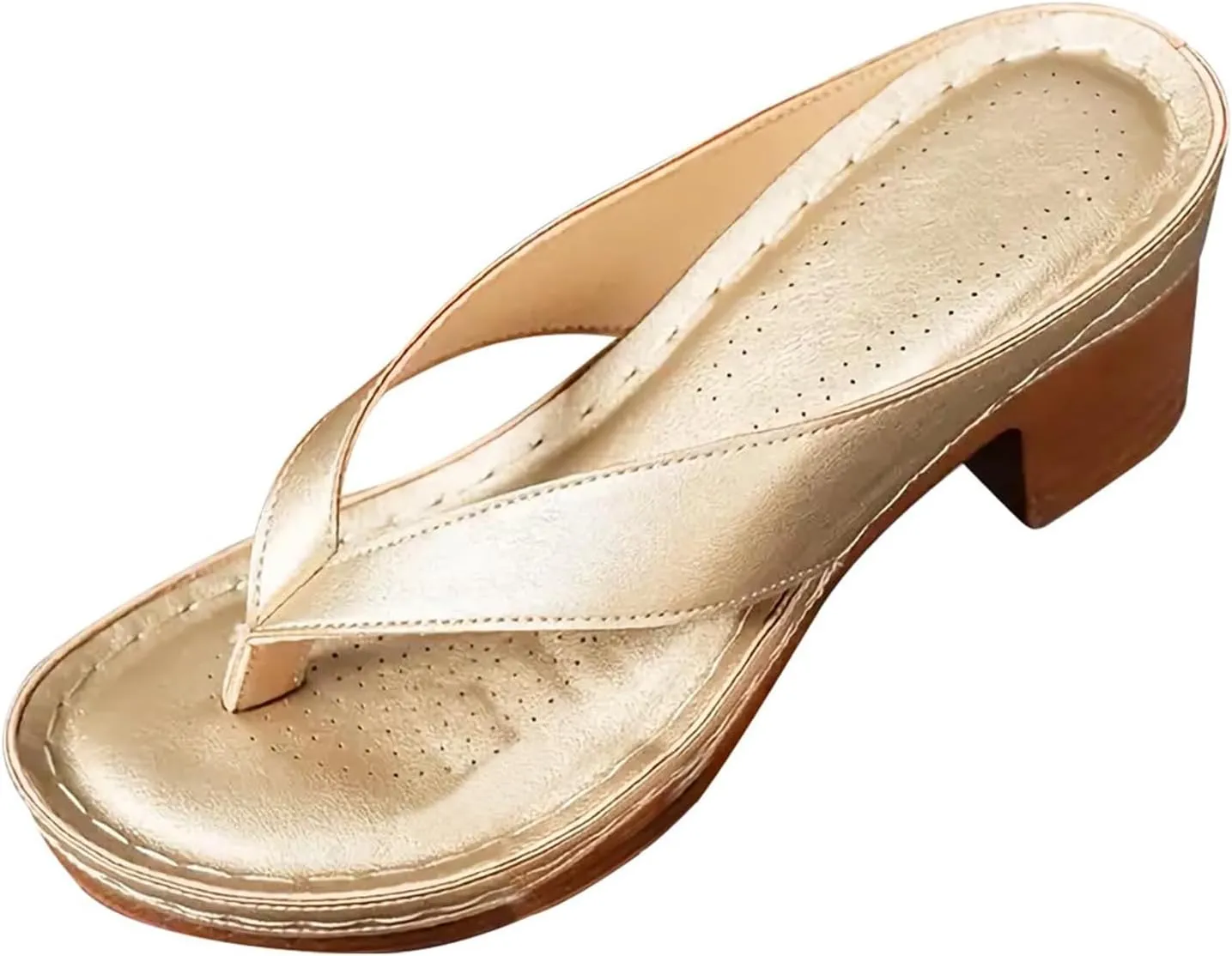 Summer Sandals for Women 2025 with Arch Support Women's Orthopedic Dressy Chunky Heel Flip Flops for Women Comfortable Slip-On Open Toe Heeled Casual Wedge Thong Sandals Bridal Party Wedding Shoes