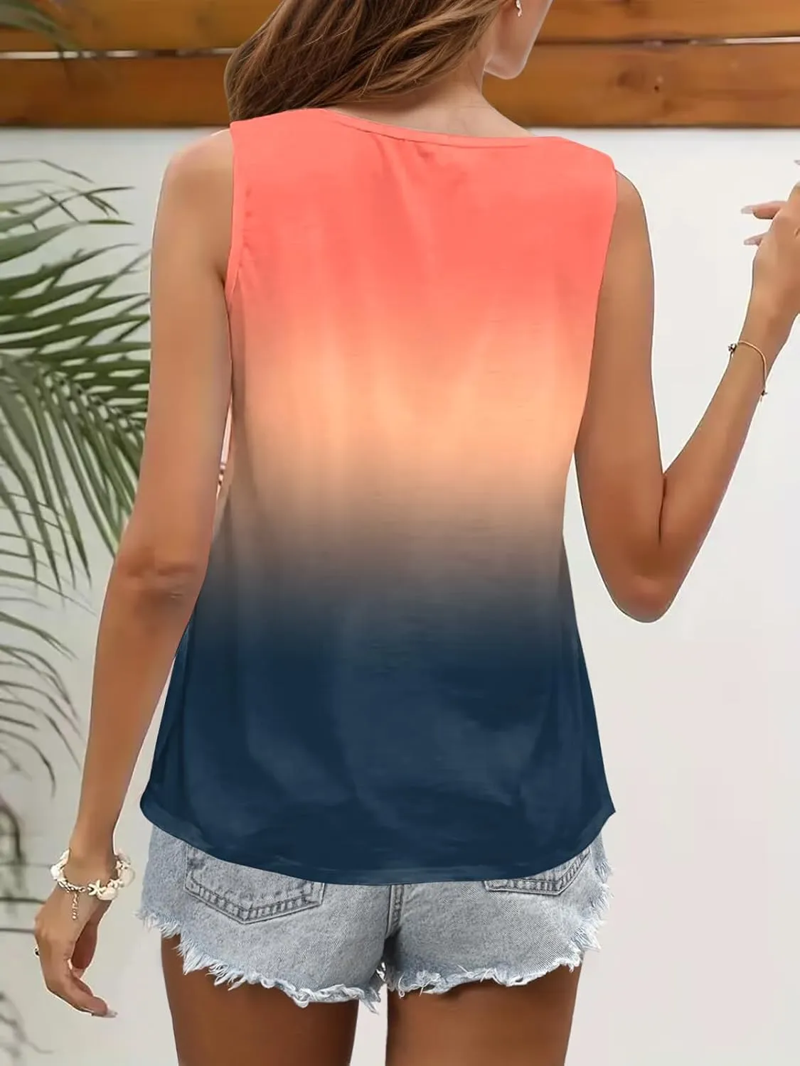 Summer Tank Tops for Women Pleated Square Neck O Ring Shoulder Sleeveless Shirts Casual Loose Fit Trendy Blouses