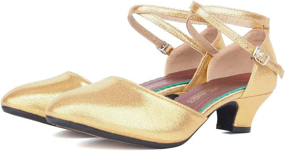SWDZM Closed Toe Latin Ballroom Dance Shoes Women Salsa Bachata Dance Shoes Low Heel