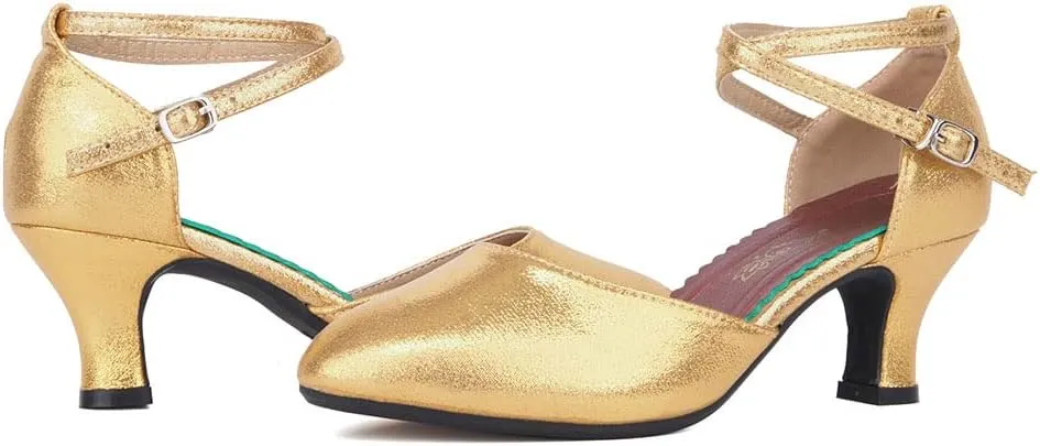 SWDZM Closed Toe Latin Ballroom Dance Shoes Women Salsa Bachata Dance Shoes Low Heel