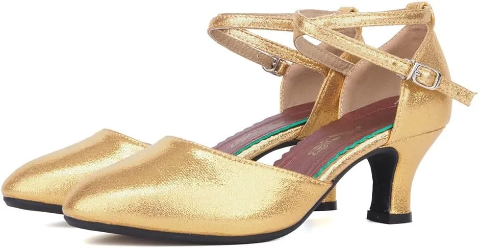 SWDZM Closed Toe Latin Ballroom Dance Shoes Women Salsa Bachata Dance Shoes Low Heel