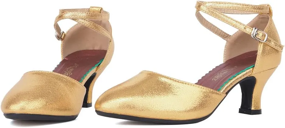 SWDZM Closed Toe Latin Ballroom Dance Shoes Women Salsa Bachata Dance Shoes Low Heel