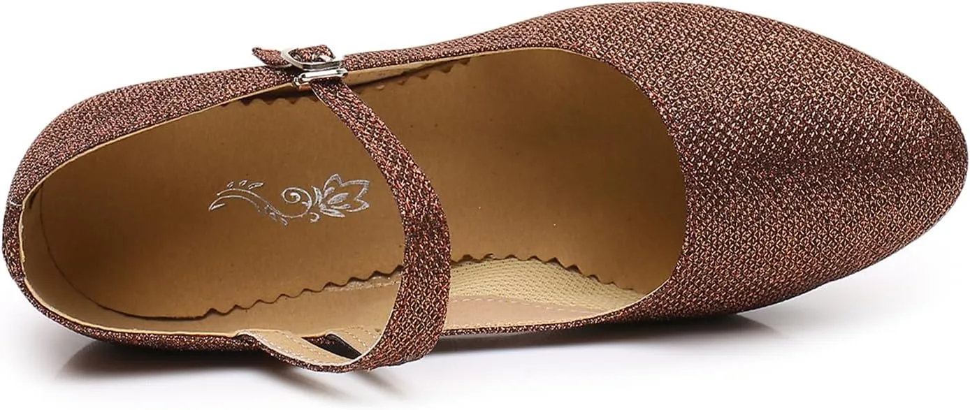 SWDZM Glitter Women Latin Dance Shoes Closed Toe Ballroom Salsa Tango Character Dancing Shoes