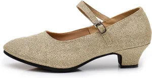 SWDZM Glitter Women Latin Dance Shoes Closed Toe Ballroom Salsa Tango Character Dancing Shoes