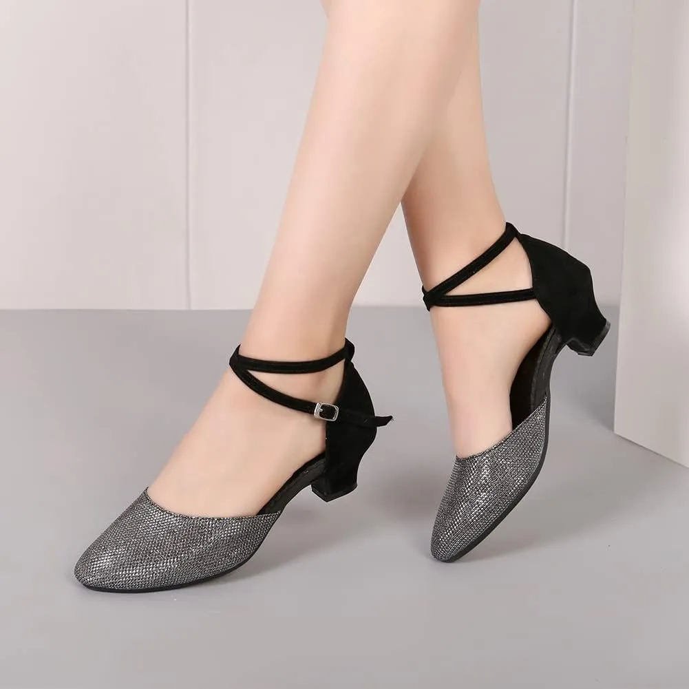 SWDZM Women Latin Dance Shoes Ballroom Salsa Low Heel Party Wedding Dance Shoes