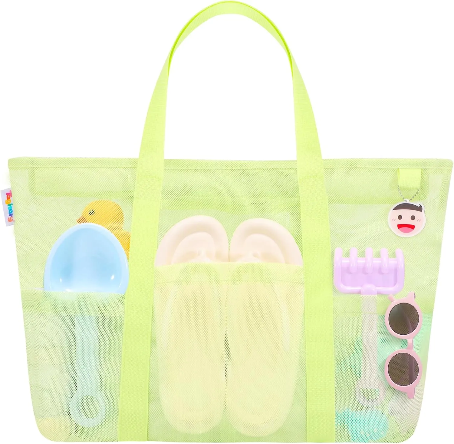 Tagitary Beach Toys Mesh Beach Bag with Zipper and 8 Pockets, Large Beach Tote Waterproof Sandproof for Travel Pool Storage