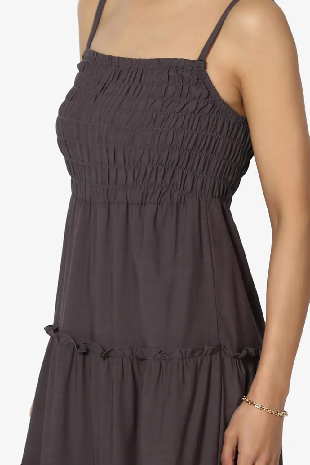 TheMogan Women's Chic Smocked Cami Tiered Maxi Dress Spaghetti Strap A-Line Skirt Summer Casual
