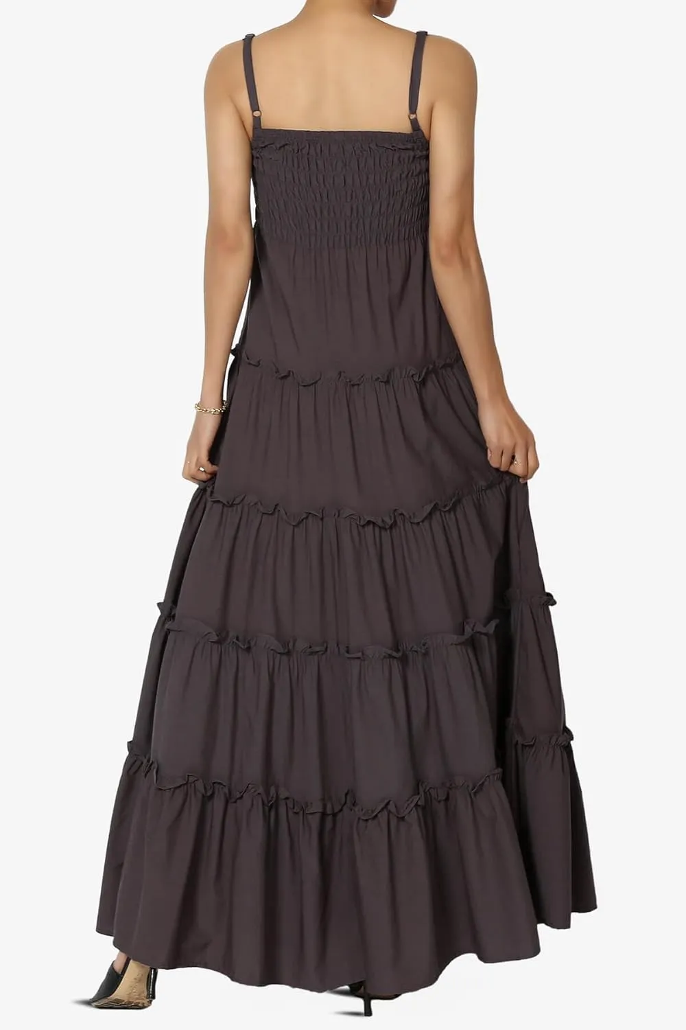 TheMogan Women's Chic Smocked Cami Tiered Maxi Dress Spaghetti Strap A-Line Skirt Summer Casual