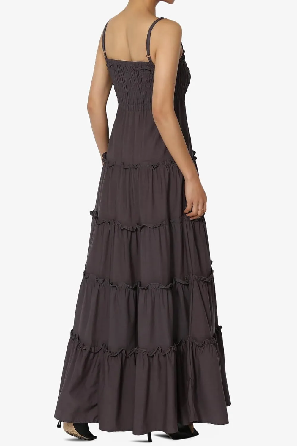 TheMogan Women's Chic Smocked Cami Tiered Maxi Dress Spaghetti Strap A-Line Skirt Summer Casual