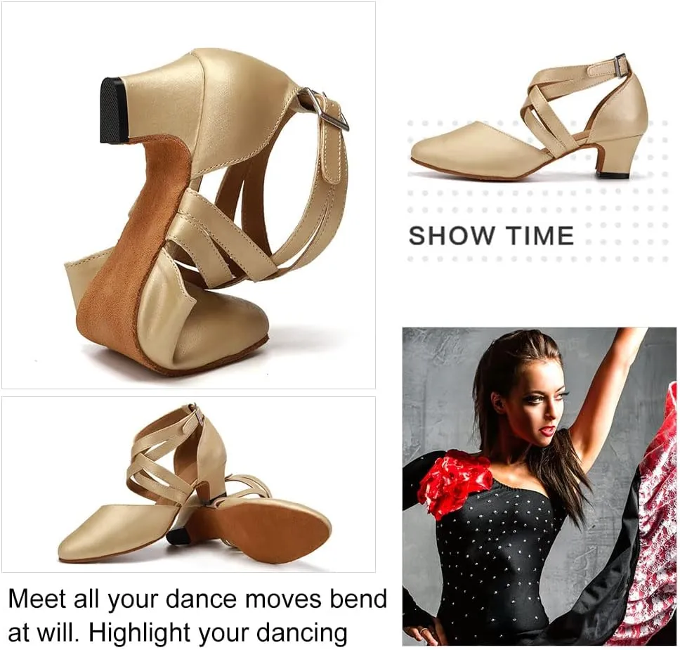 TINRYMX Women Ballroom Dance Shoes Closed Toe Character Modern Latin Salsa Tango Waltz Performance Dancing Shoes,Model-7161KD