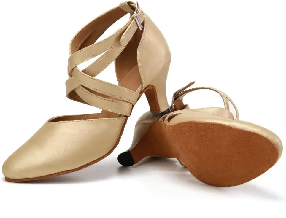 TINRYMX Women Ballroom Dance Shoes Closed Toe Character Modern Latin Salsa Tango Waltz Performance Dancing Shoes,Model-7161KD