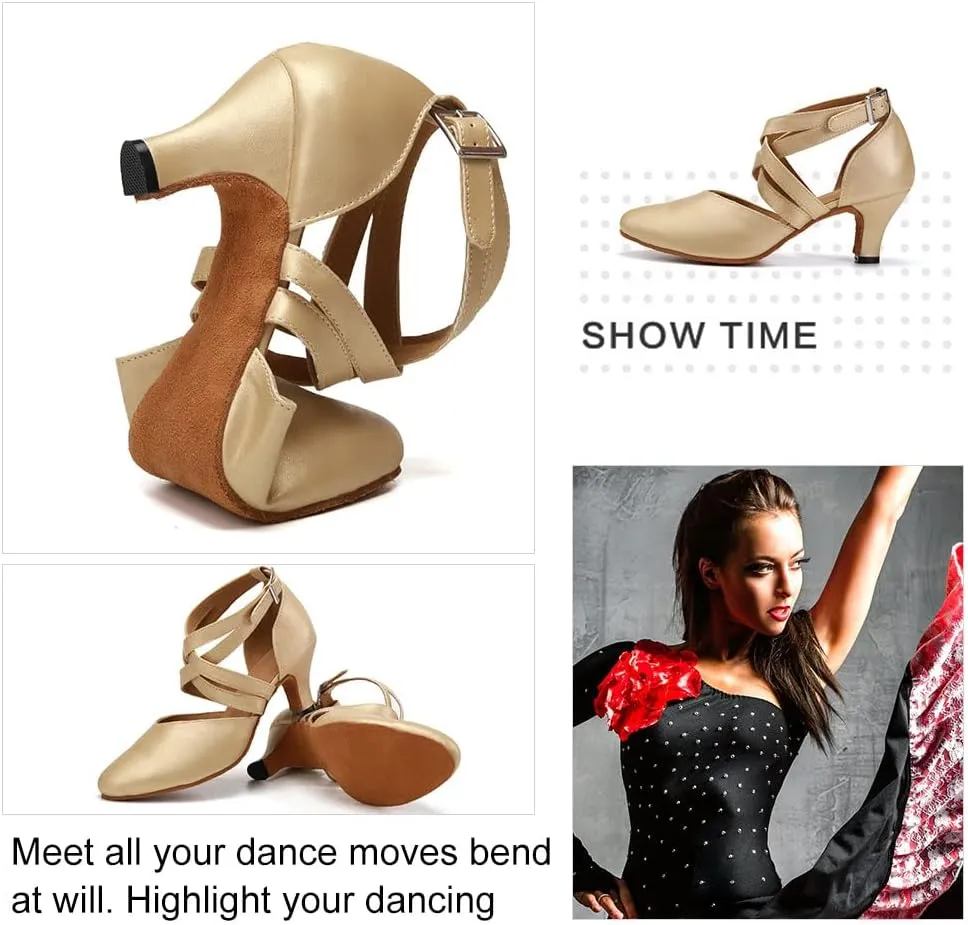 TINRYMX Women Ballroom Dance Shoes Closed Toe Character Modern Latin Salsa Tango Waltz Performance Dancing Shoes,Model-7161KD
