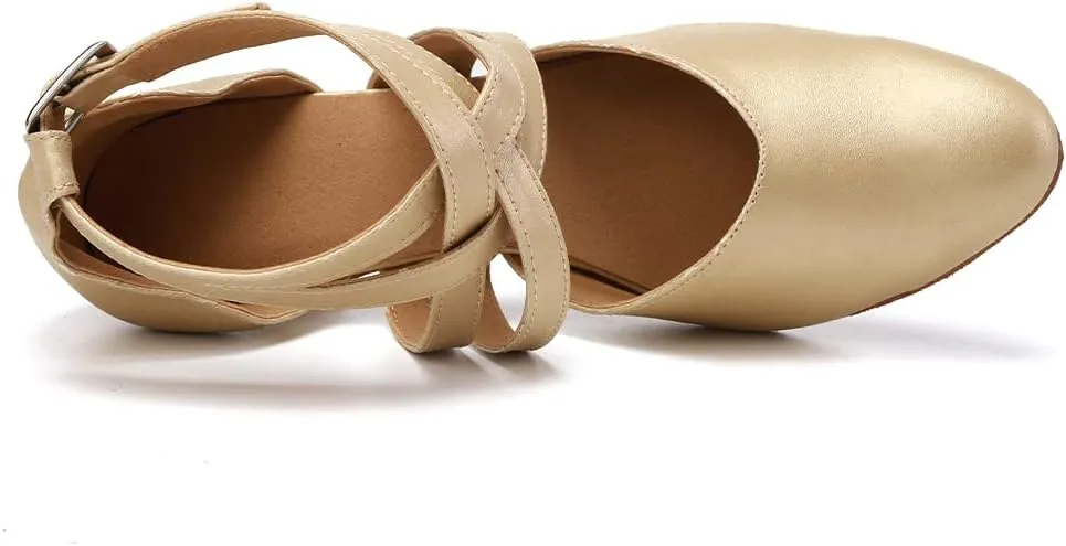 TINRYMX Women Ballroom Dance Shoes Closed Toe Character Modern Latin Salsa Tango Waltz Performance Dancing Shoes,Model-7161KD