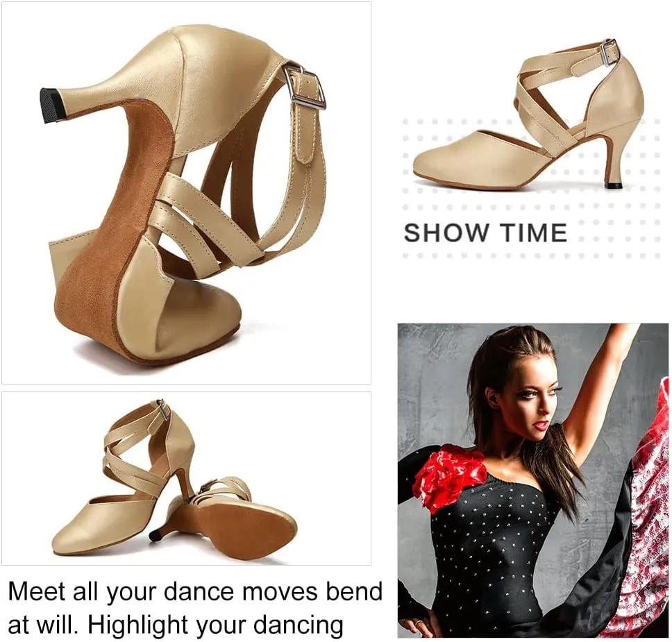 TINRYMX Women Ballroom Dance Shoes Closed Toe Character Modern Latin Salsa Tango Waltz Performance Dancing Shoes,Model-7161KD