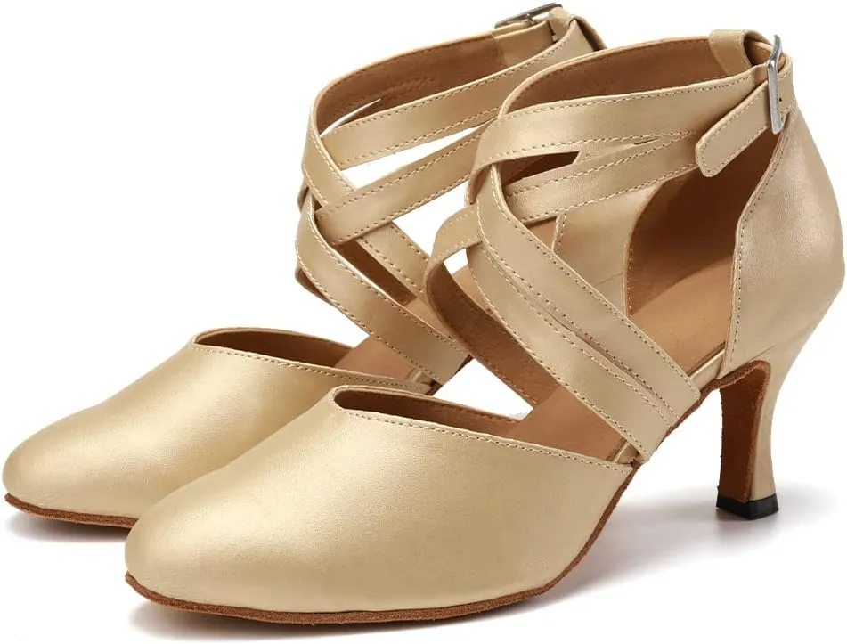 TINRYMX Women Ballroom Dance Shoes Closed Toe Character Modern Latin Salsa Tango Waltz Performance Dancing Shoes,Model-7161KD