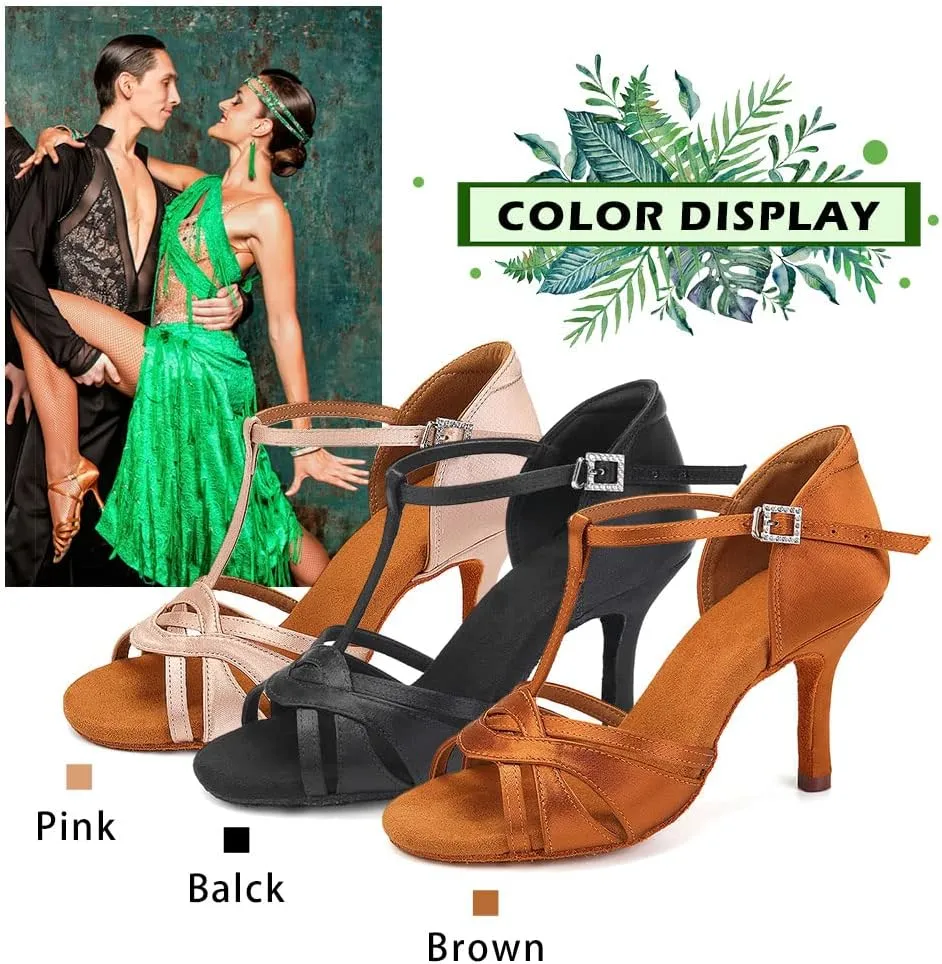 TINRYMX Women Latin Dance Shoes T-Strap Ballroom Salsa Cha-cha Professional Practice Dance Shoes,Model 3038TXD